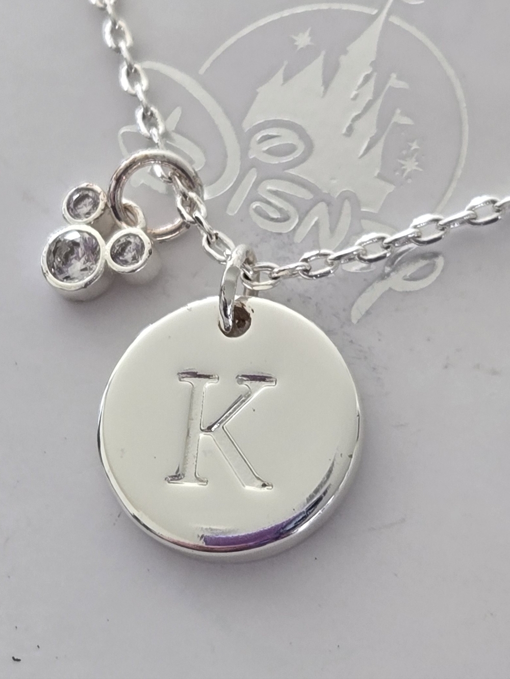 Disney Silver Initial Pendant Necklace with Crystal Mickey Accent